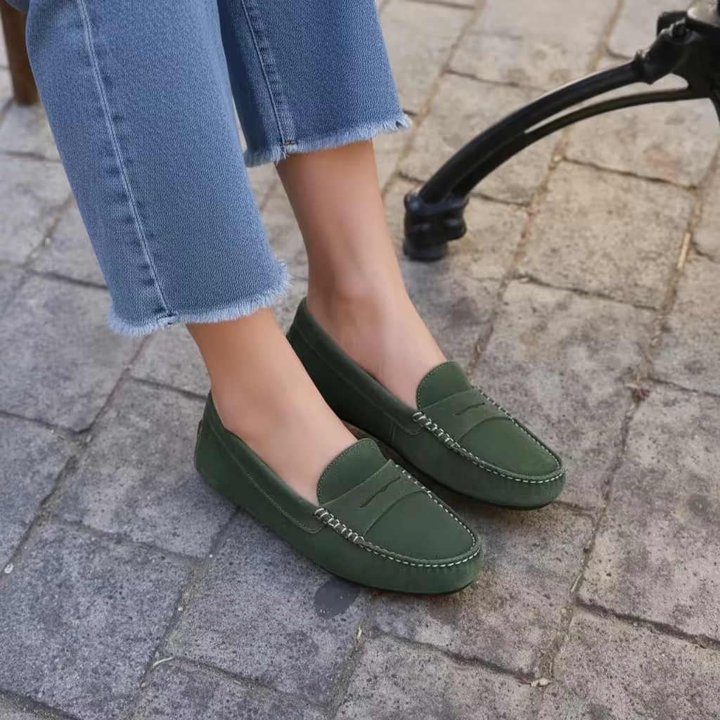 Green Loafer On Feet