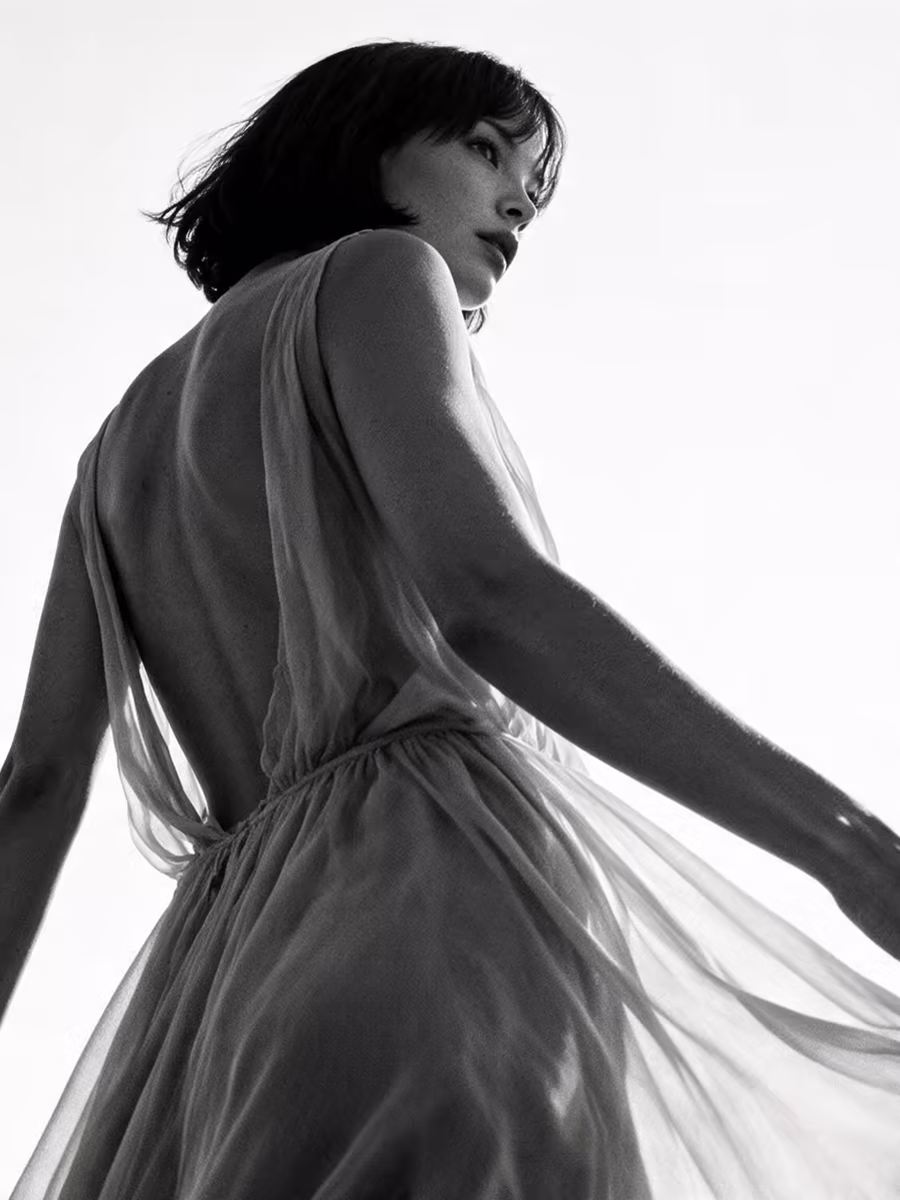 AI model in a flowing dress